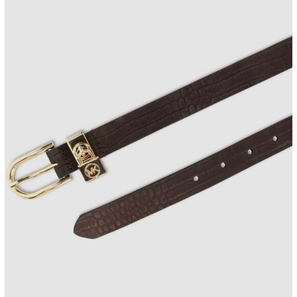 Michael Kors Croc Embossed Brown Leather Belt Sz S Office Preppy Animal Print - Picture 2 of 5